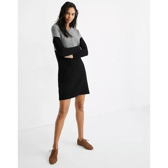 Madewell Colorblock Black & Gray Sweater Mini Dress L - Picture 1 of 7